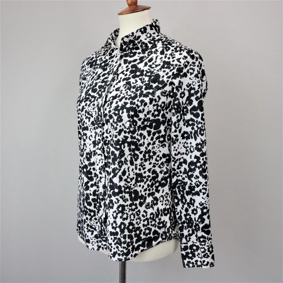 J. Crew Black White Snowcat Boy Shirt Button Up Long Sleeve Women’s Size 0 - Picture 4 of 16